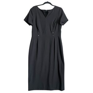 Preston & York Blake Classic Split V-Neck Short Sleeve Midi Sheath Dress